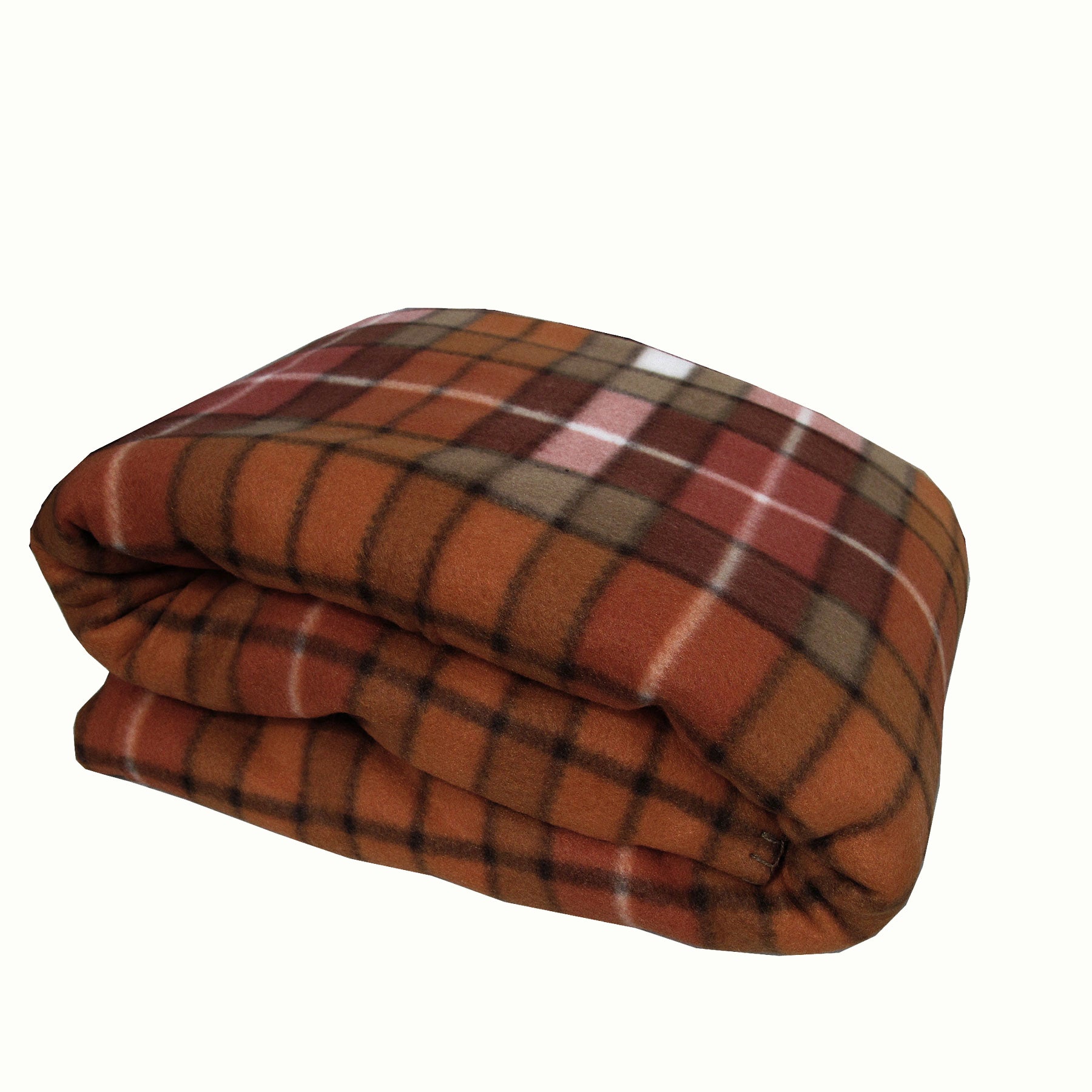 Elements 240GSM Polar Fleece Blanket 220cm x 240cm Checked Burnt Orange - SuperSaverAU - view 1