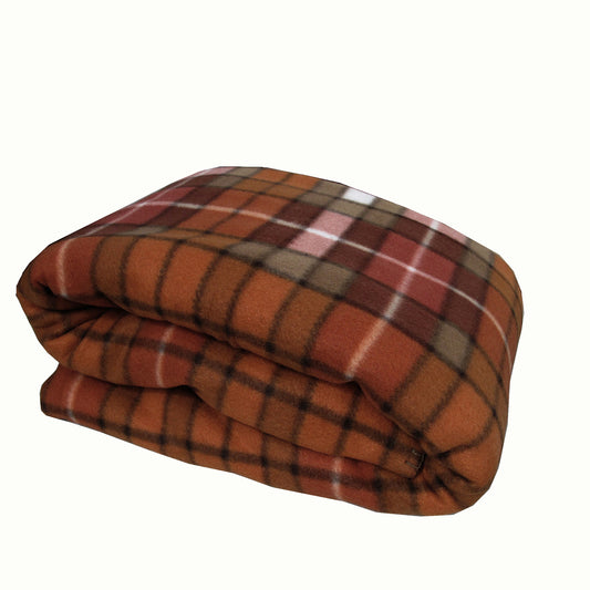 Elements 240GSM Polar Fleece Blanket 220cm x 240cm Checked Burnt Orange