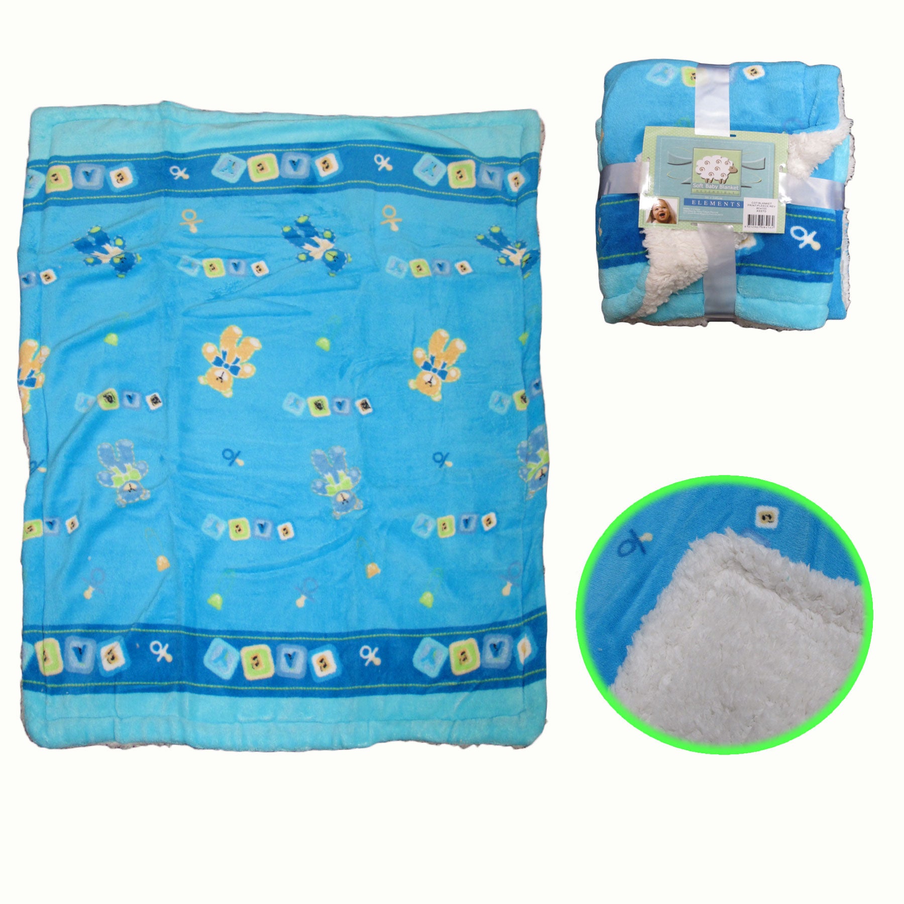 Elements Soft Coral Fleece Baby Blanket 80 x 100 cm - Cute Baby Bear Design - SuperSaverAU - view 1