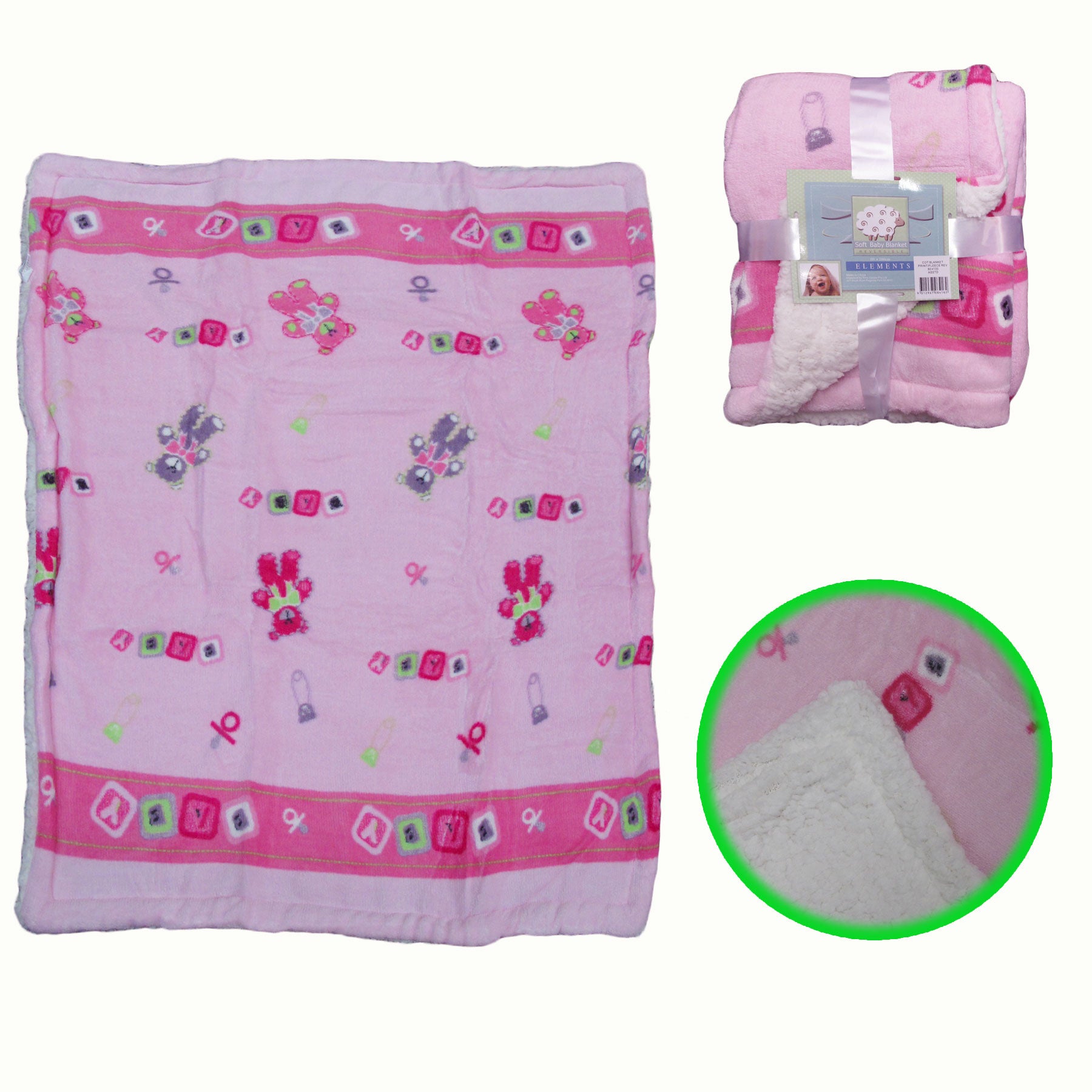 Elements Soft Coral Fleece Baby Blanket 80 x 100 cm - Pink, Cute Bear Design - SuperSaverAU - view 1