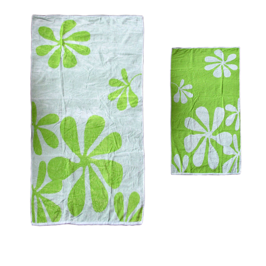 Elements Jacquard Reversible Cotton Floral Beach Towel 80x148 cm - Lime Floral - SuperSaverAU - view 1