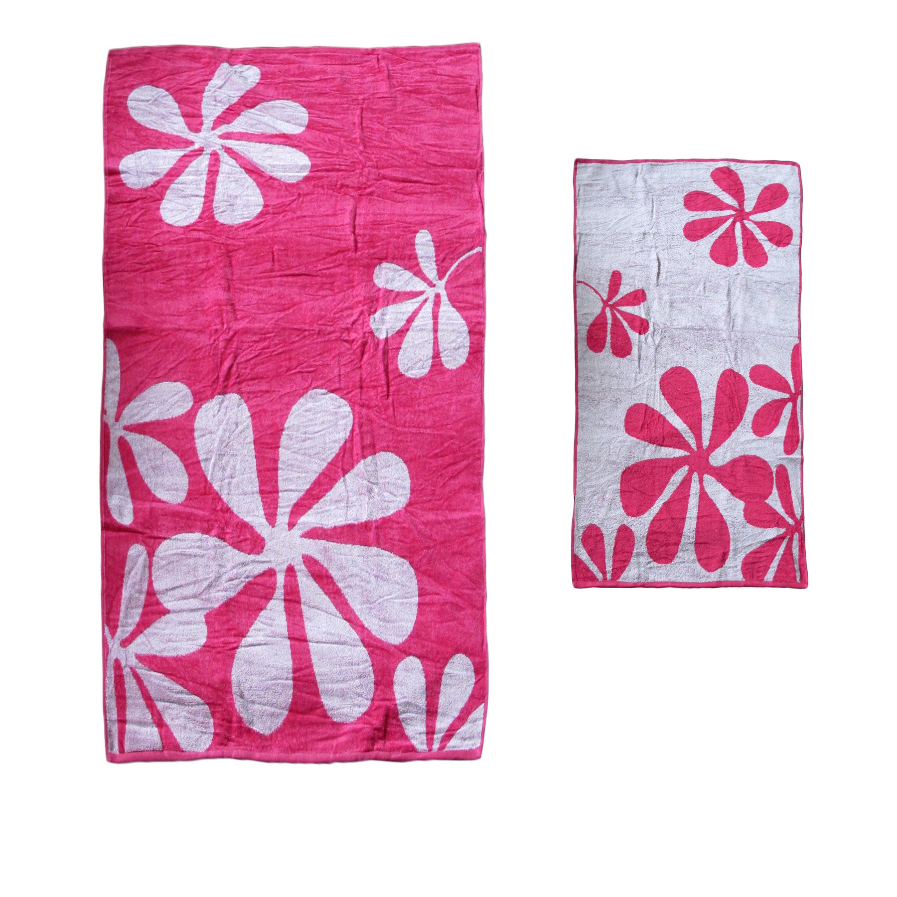Elements Jacquard Reversible Cotton Floral Beach Towel 80x148 cm - Pink Floral - SuperSaverAU - view 1