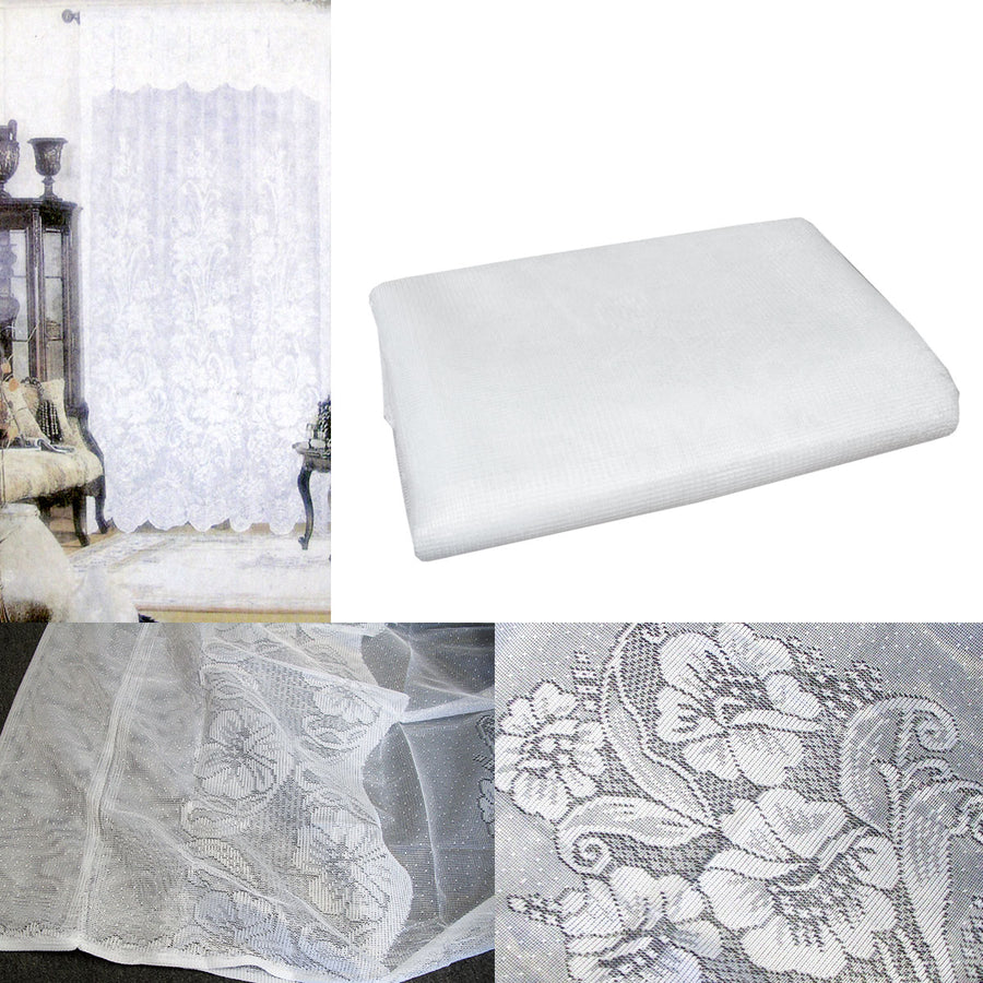 Premium Gardenia Lace Curtain with Attached Valance - White, 150 x 230cm