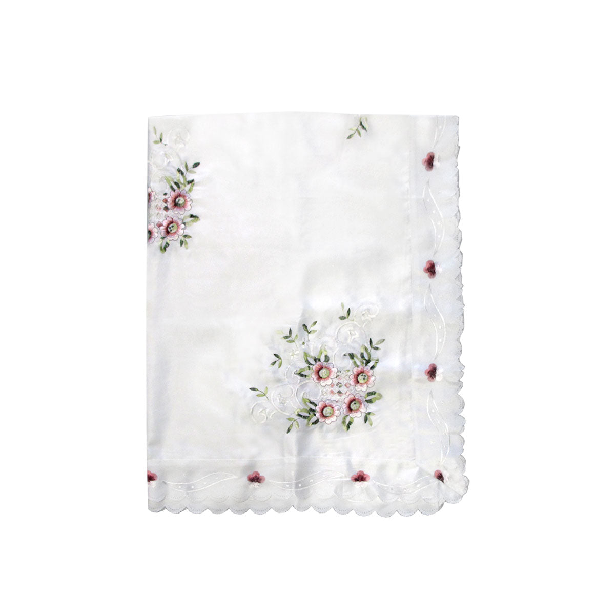 Premium Anya Flowers Embroidered Cutout Tablecloth - White, 152 x 228cm