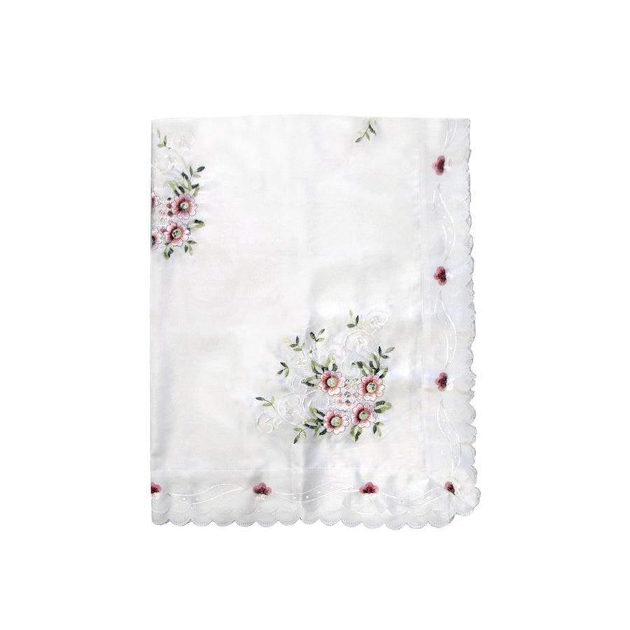 Premium Anya Flowers Embroidered Cutout Tablecloth - White, 152 x 228cm