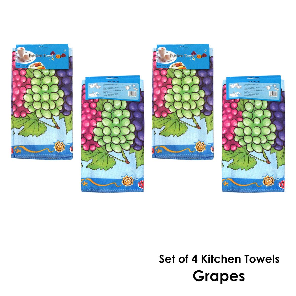Set of 4 Microfibre Printed Kithen Towels 40 x 60 cm Grapes - SuperSaverAU - view 2