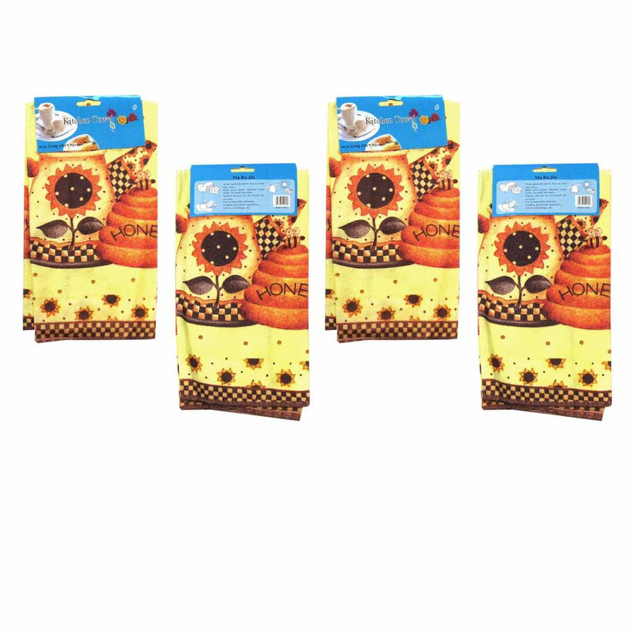 Set of 4 Microfibre Printed Kithen Towels 40 x 60 cm Honey Sunflowers - SuperSaverAU - view 1
