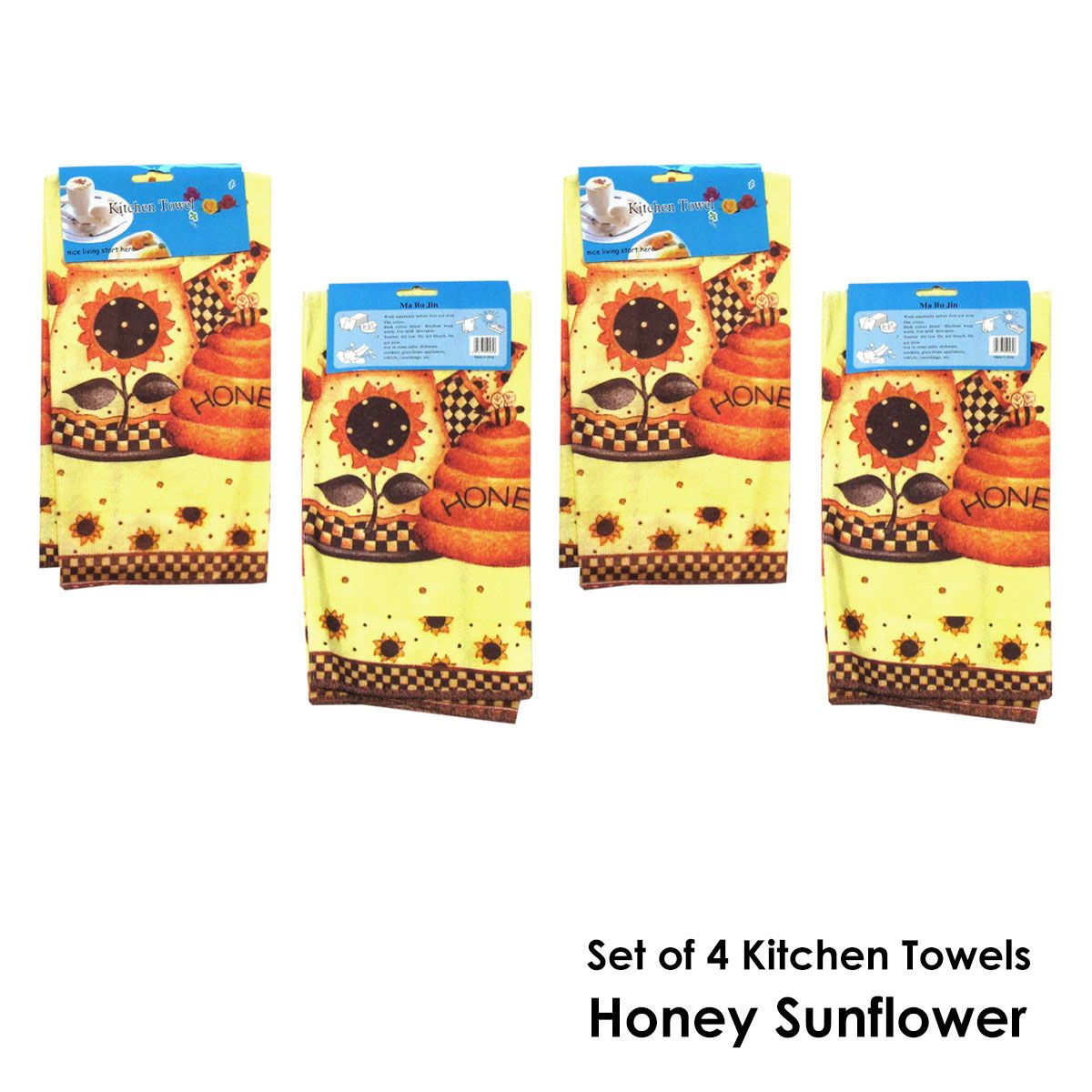 Set of 4 Microfibre Printed Kithen Towels 40 x 60 cm Honey Sunflowers - SuperSaverAU - view 2