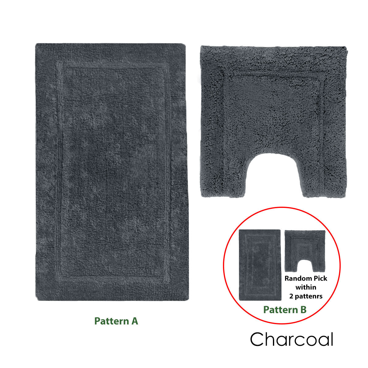 Premium Axel Cotton Bath Mat Set with 2200GSM Feel - Charcoal, 2 Piece