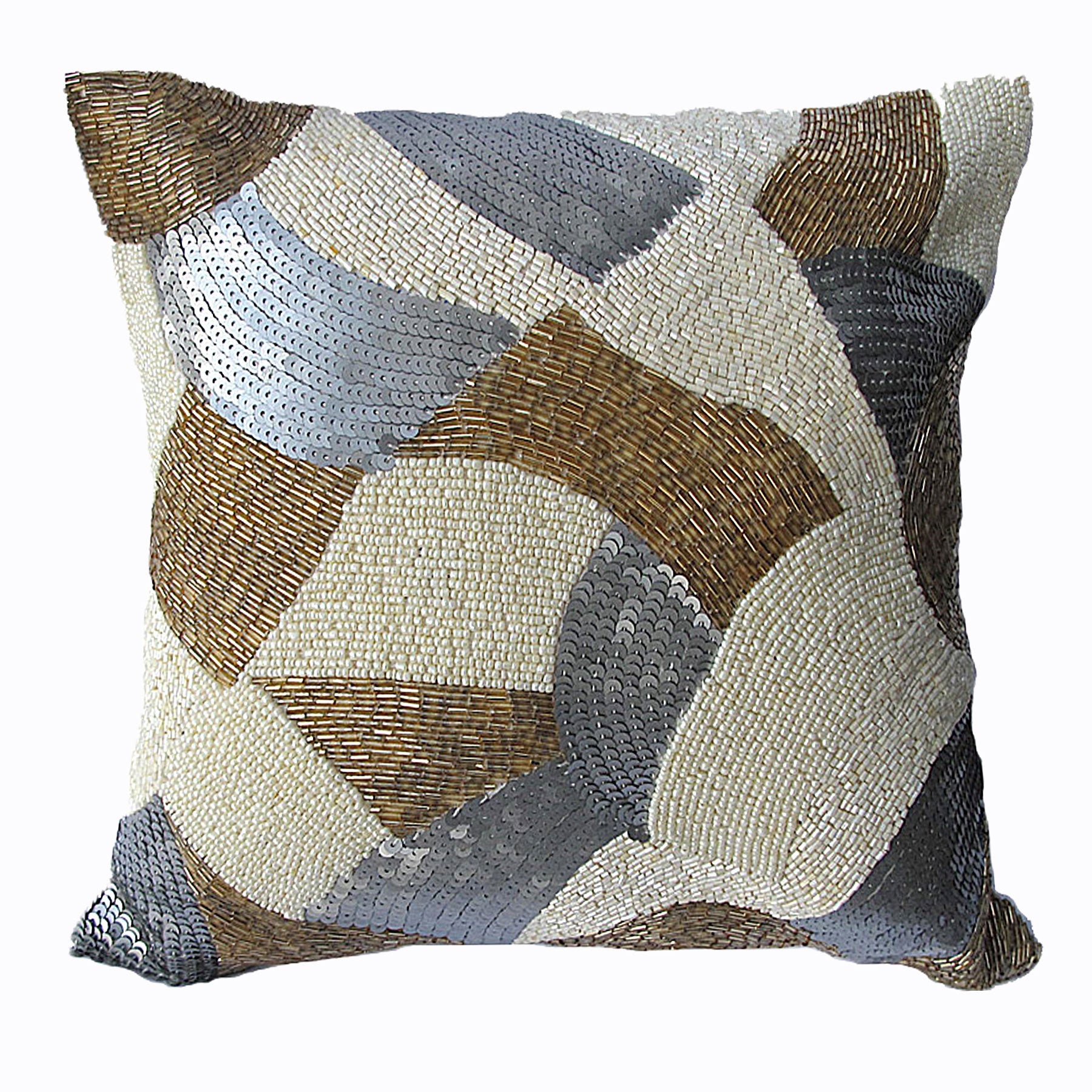 Premium MoonRock Beaded Faux Silk Filled Cushion - Beige, 30 x 30cm