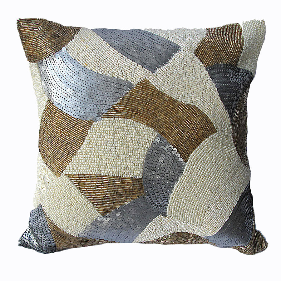 Premium MoonRock Beaded Faux Silk Filled Cushion - Beige, 30 x 30cm