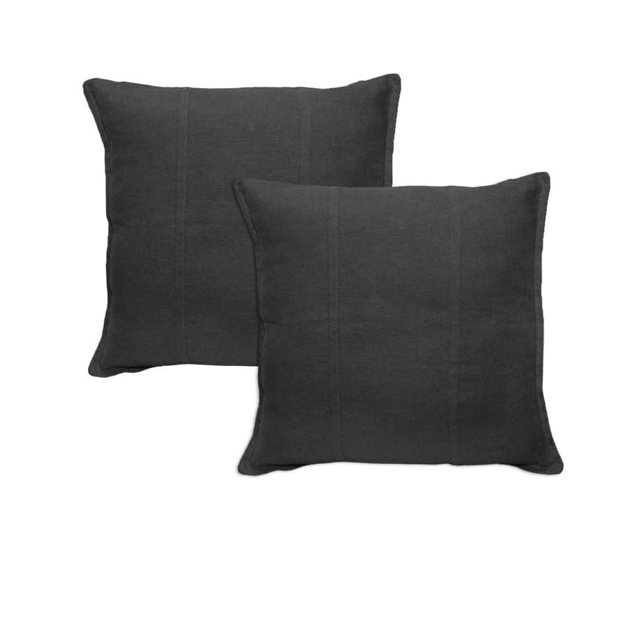 Pure Linen European Pillowcases 60x60 cm - Charcoal, Solid Colour Design, Set of 2 - SuperSaverAU - view 1