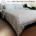 Mia White 100% Cotton Quilt Cover Set Queen - Quatrefoil Print, 180TC - SuperSaverAU - view 2