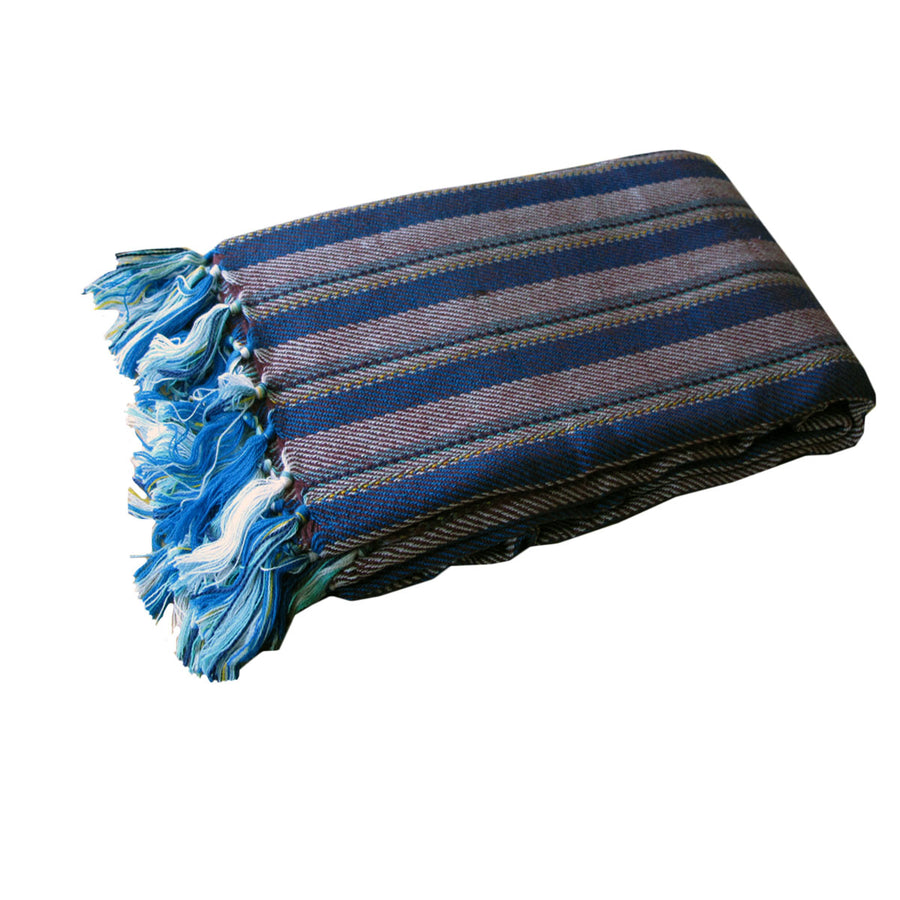 Liam Acrylic Knitted Throw Rug with Fringe 127 x 152 cm - Taupe, Burgundy - SuperSaverAU - view 1