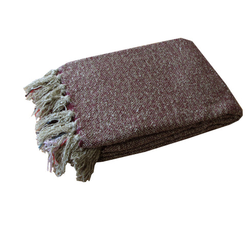 Liam Acrylic Knitted Throw Rug with Fringe 127 x 152 cm - Taupe, Burgundy - SuperSaverAU - view 1
