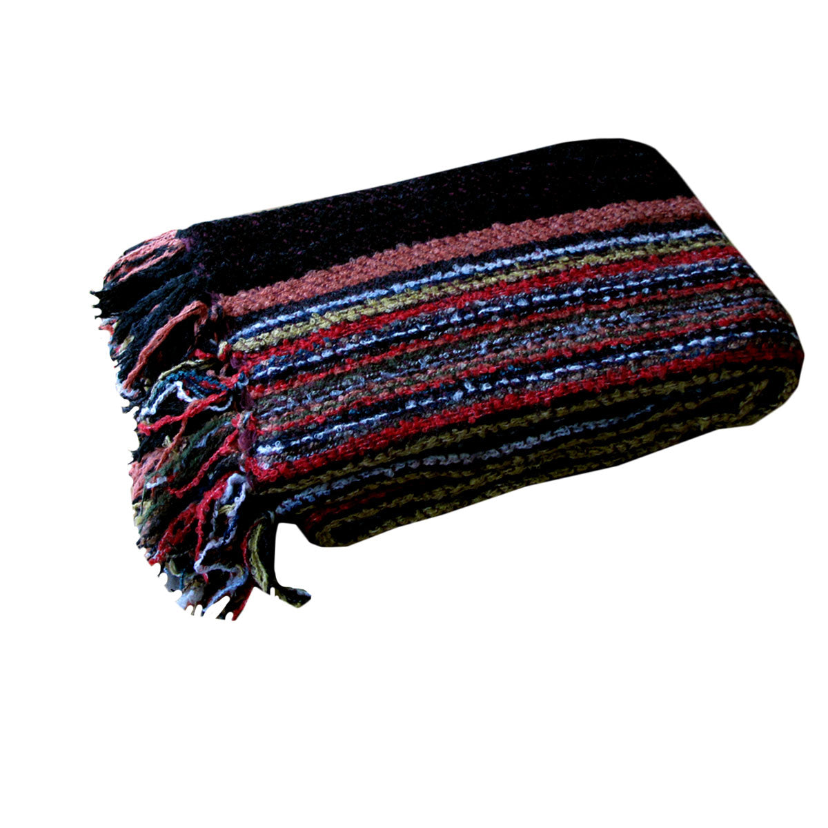 Liam Acrylic Knitted Throw Rug with Fringe 127 x 152 cm - Taupe, Burgundy - SuperSaverAU - view 1