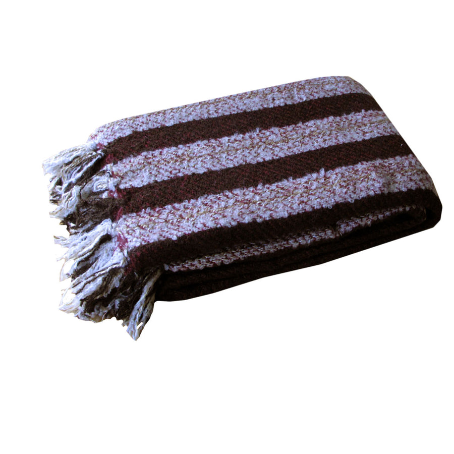 Liam Acrylic Knitted Throw Rug with Fringe 127 x 152 cm - Taupe, Burgundy - SuperSaverAU - view 1