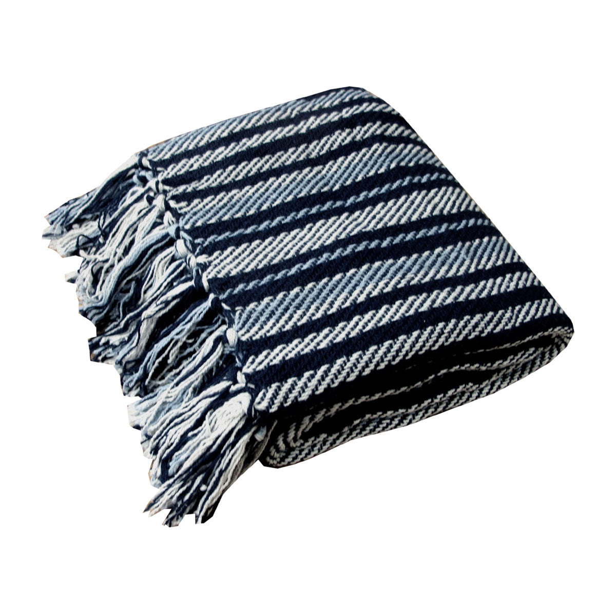 Stella 100% Cotton Knitted Throw Rug 125 x 150 cm - Navy Multi, Soft & Warm - SuperSaverAU - view 1