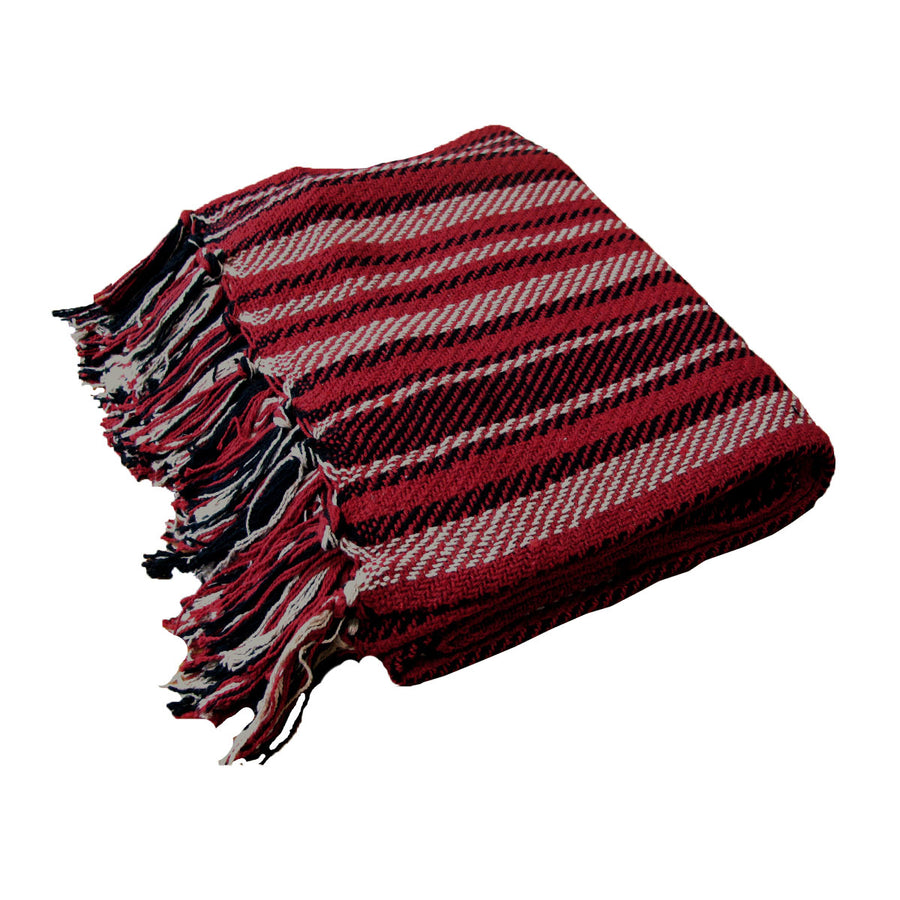 Stella 100% Cotton Knitted Throw Rug 125 x 150 cm - Red Multi Stripes - SuperSaverAU - view 1
