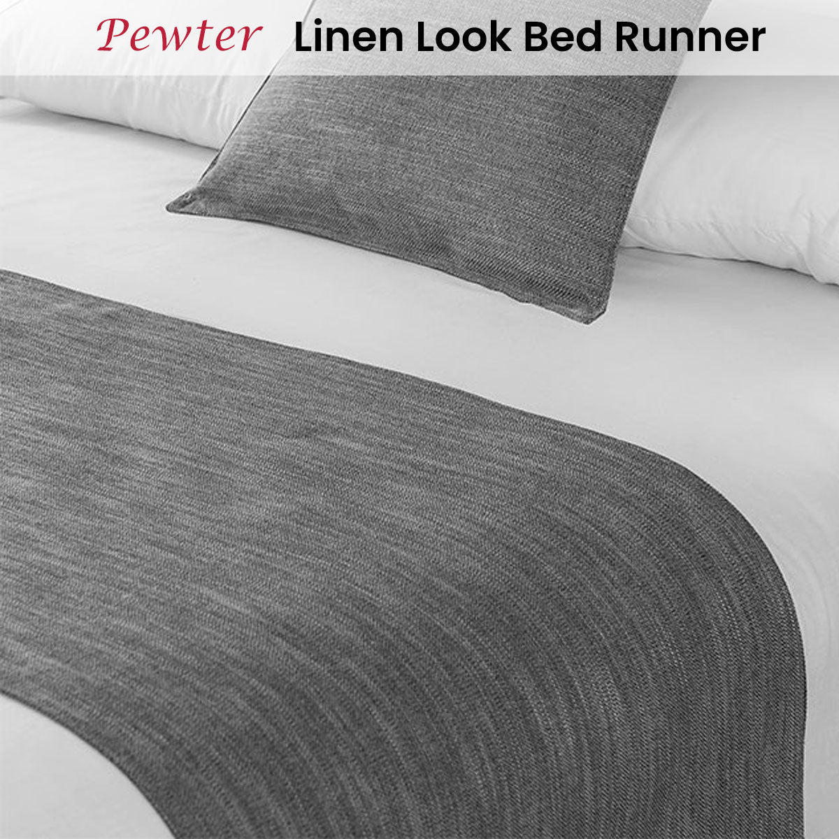 Jason Linen Look Pewter Bed Runner 225 x 60 cm - Reversible, 330gsm - SuperSaverAU - view 2