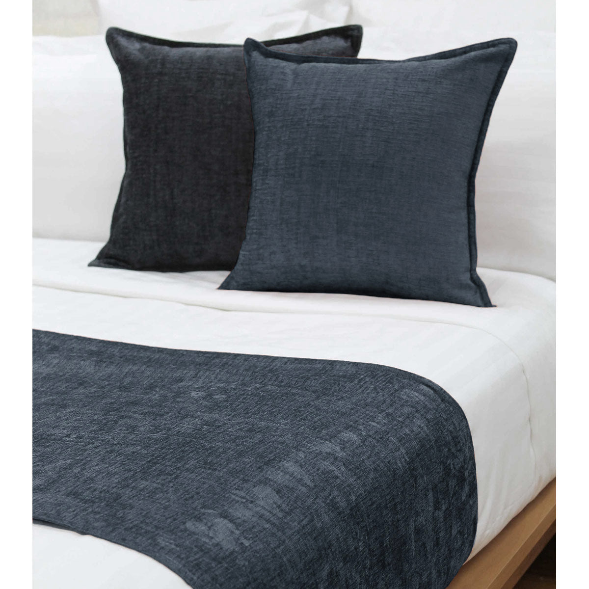 Jason Parker Ink Blue Bed Runner 225 x 58 cm Reversible Chenille Polyester - SuperSaverAU - view 1