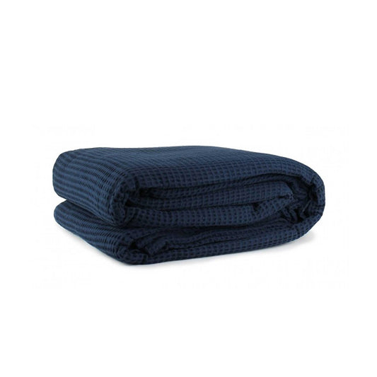 Jason Cotton Waffle Blanket Navy - 255x265 cm, 100% Cotton, 340gsm