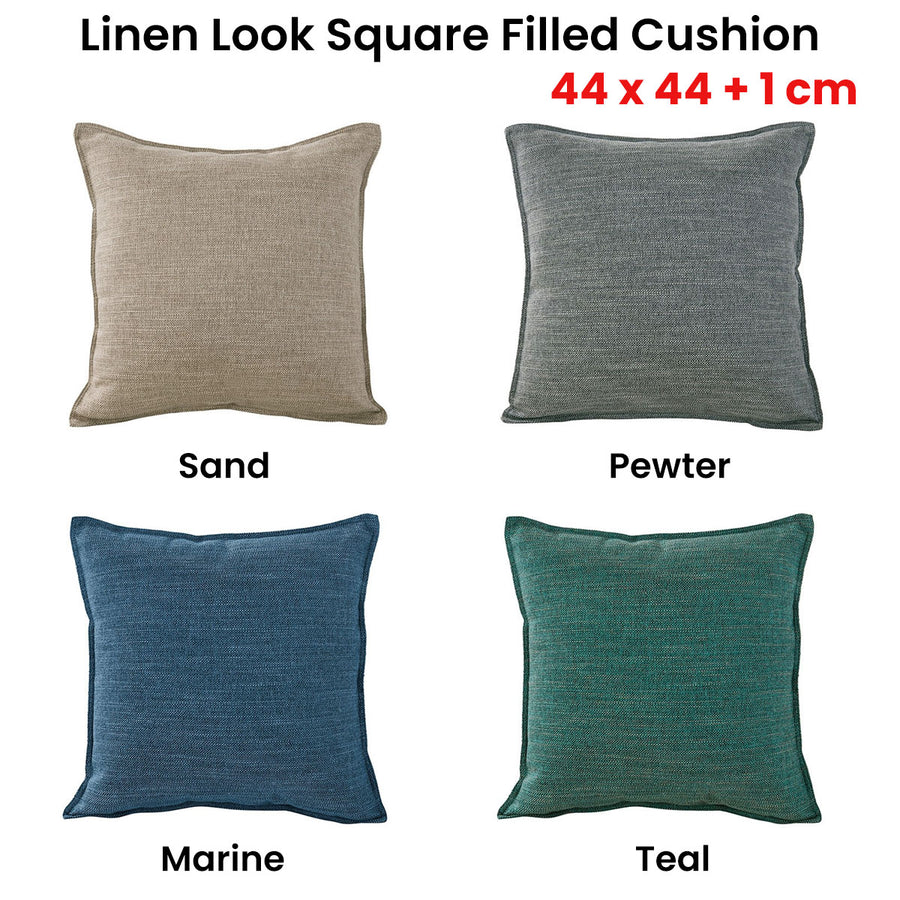 Jason Linen Look Square Filled Cushion 44 x 44 + 1 cm - Textured Design, Pewter - SuperSaverAU - view 1
