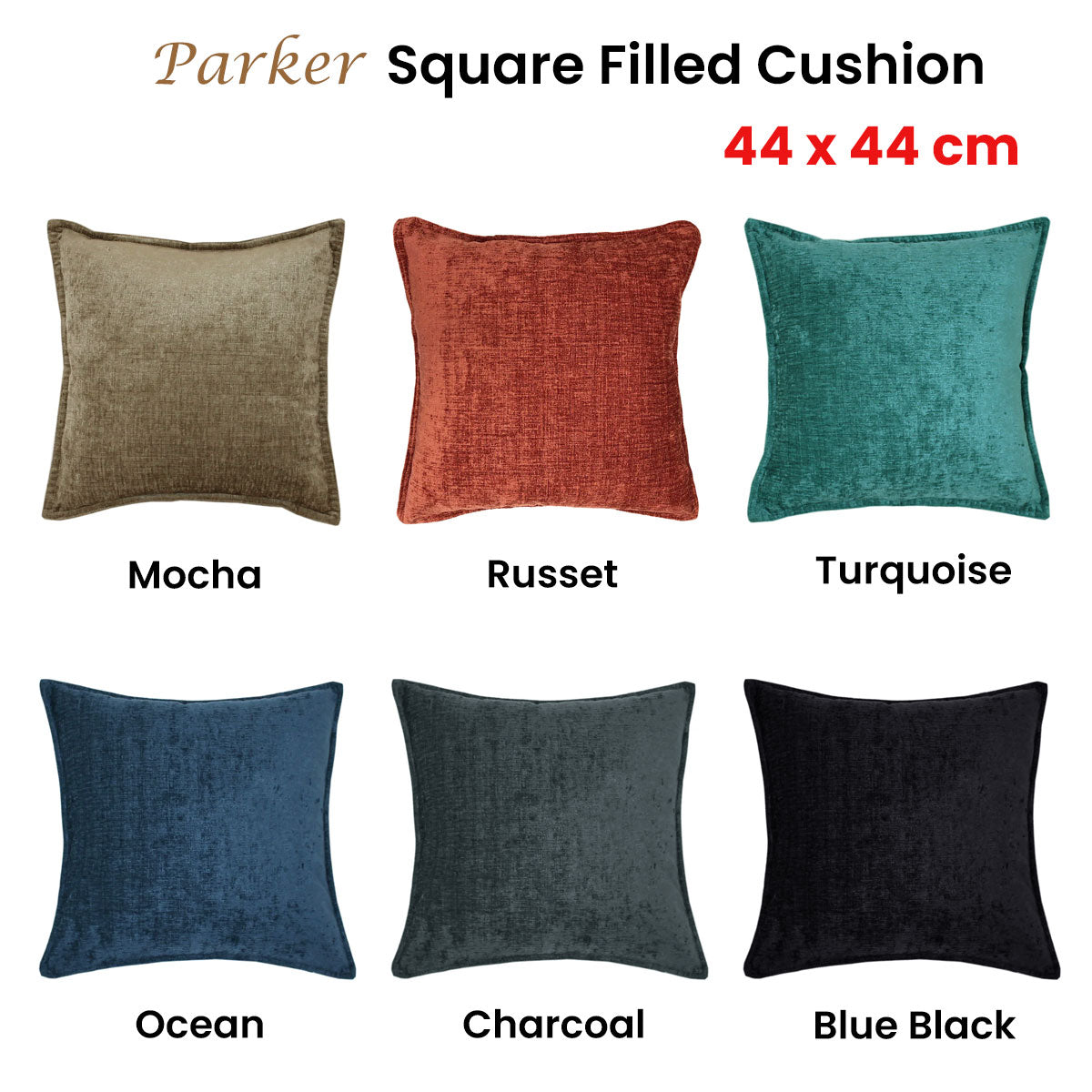 Jason Parker Square Filled Cushion 44 x 44 cm - Plain Dyed Chenille Polyester - SuperSaverAU - view 2