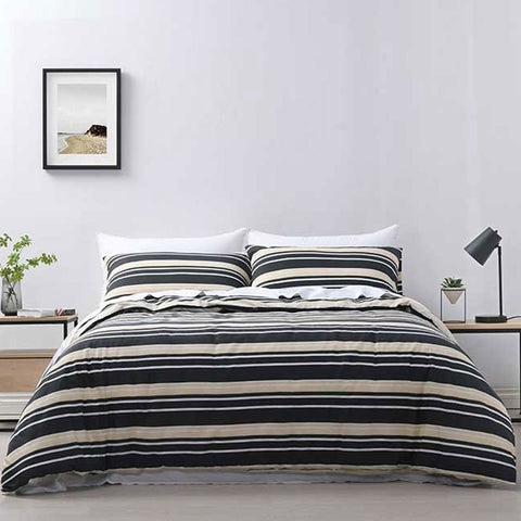 Jason Brighton Charcoal Quilt Cover Set King - Stripes Print, Diamond Pattern - SuperSaverAU - view 1