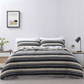 Jason Brighton Charcoal Quilt Cover Set Queen - Stripes Print, 50% Cotton/Polyester - SuperSaverAU - view 1