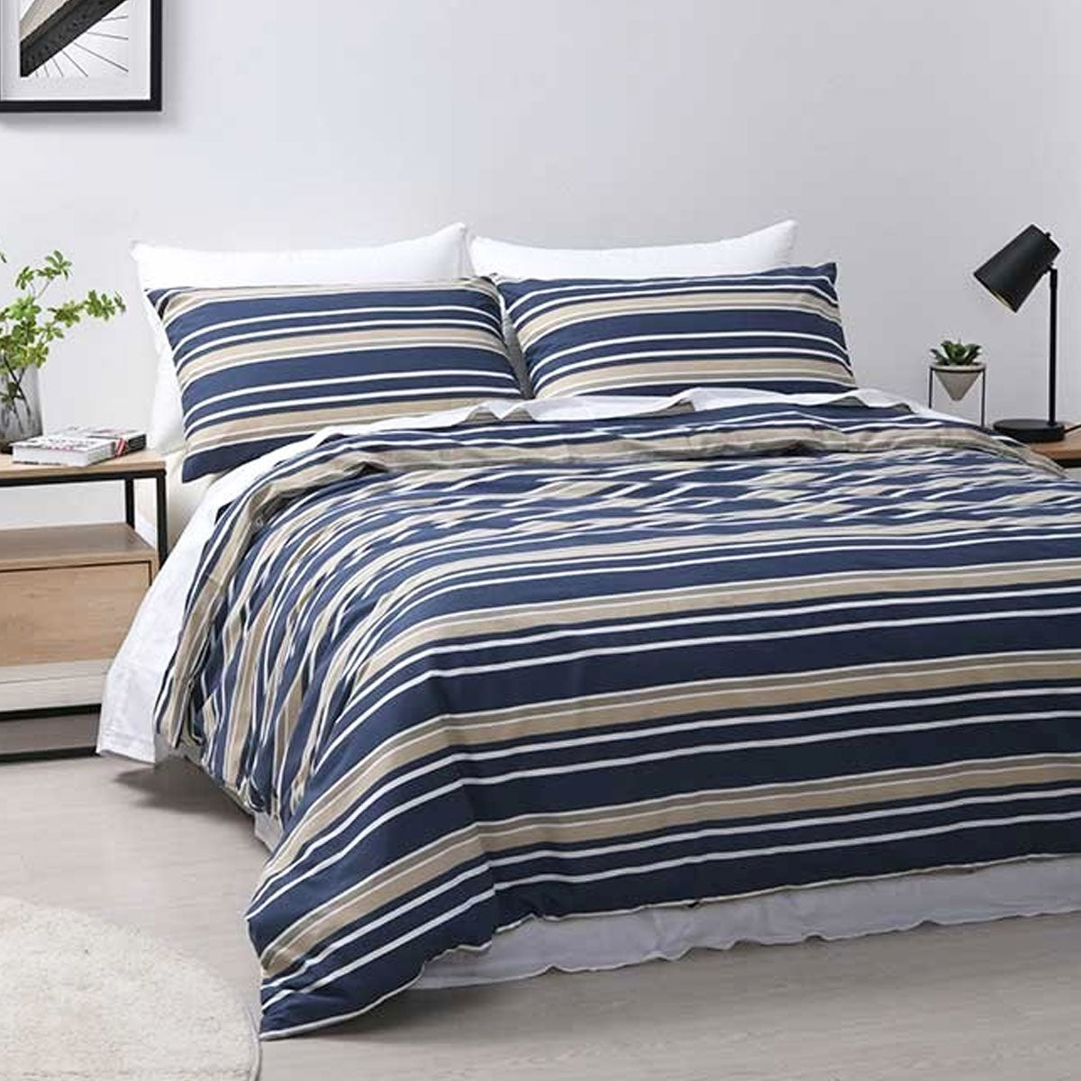 Jason Brighton Quilt Cover Set with Tonal Diamond Pattern - Midnight Blue, King