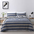 Brighton Midnight Blue Quilt Cover Set - Queen, Stripes Design, 50% Cotton/Polyester - SuperSaverAU - view 1