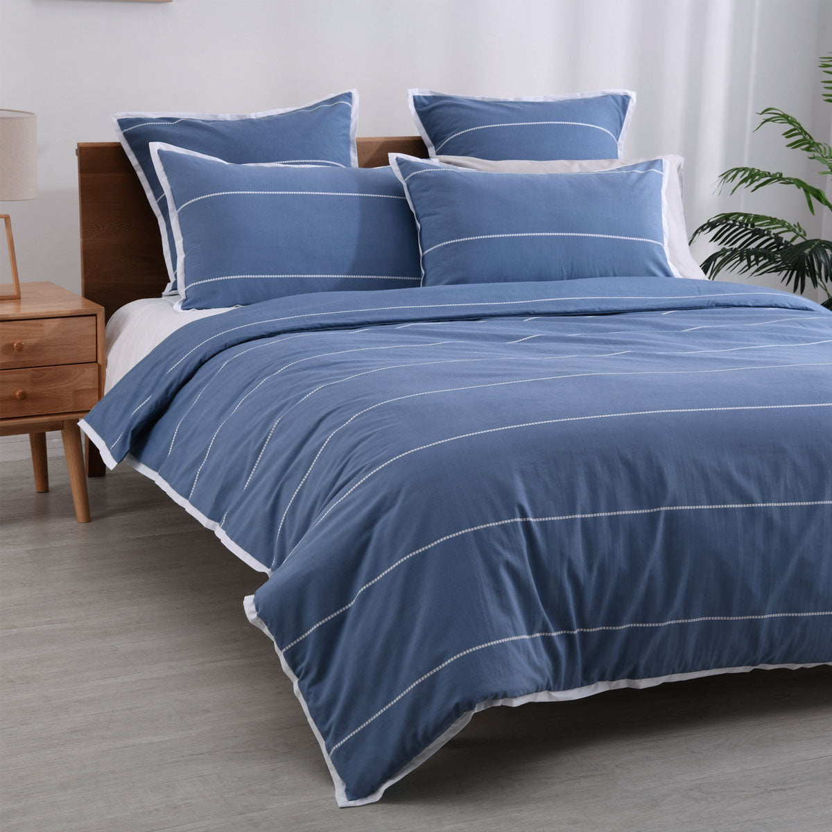 Jason Calista Indigo Quilt Cover Set - Super King, Stripes Print, Easy-Care Fabric - SuperSaverAU - view 1