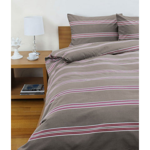 Jason Hudson Stripe Quilt Cover Set with Press Stud Opening - Almond, King