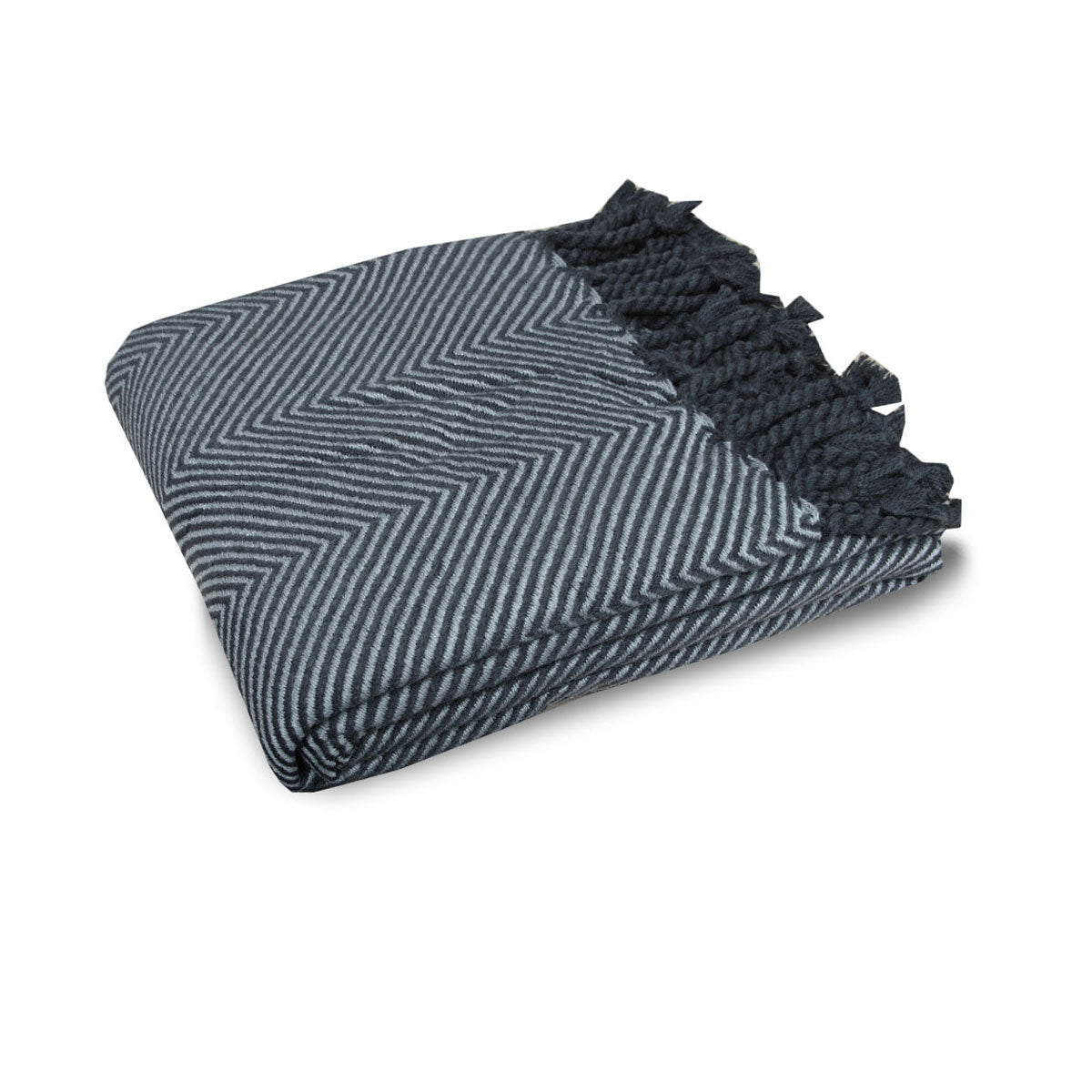 Premium Herringbone Acrylic Throw with Fringed Edges - Charcoal, 130 x 180cm
