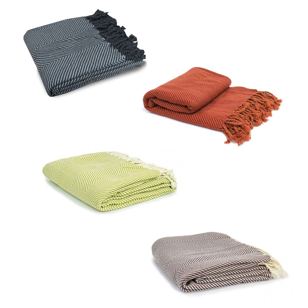 Premium Herringbone Acrylic Throw with Fringed Edges - Charcoal, 130 x 180cm