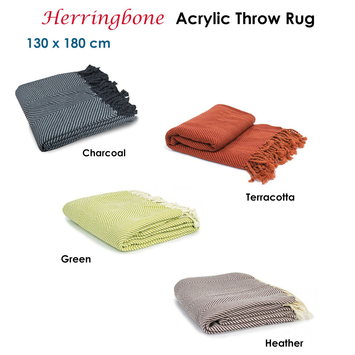 Premium Herringbone Acrylic Throw with Fringed Edges - Green, 130 x 180cm