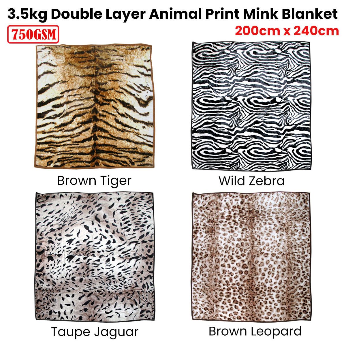 Premium Faux Mink Blanket with 750GSM Double Layer Design - Taupe Jaguar, Queen