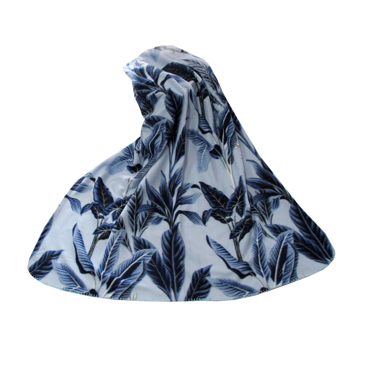 Premium Polar Fleece Throw Rug with Banana Leaves Print - Blue, 120 x 150cm