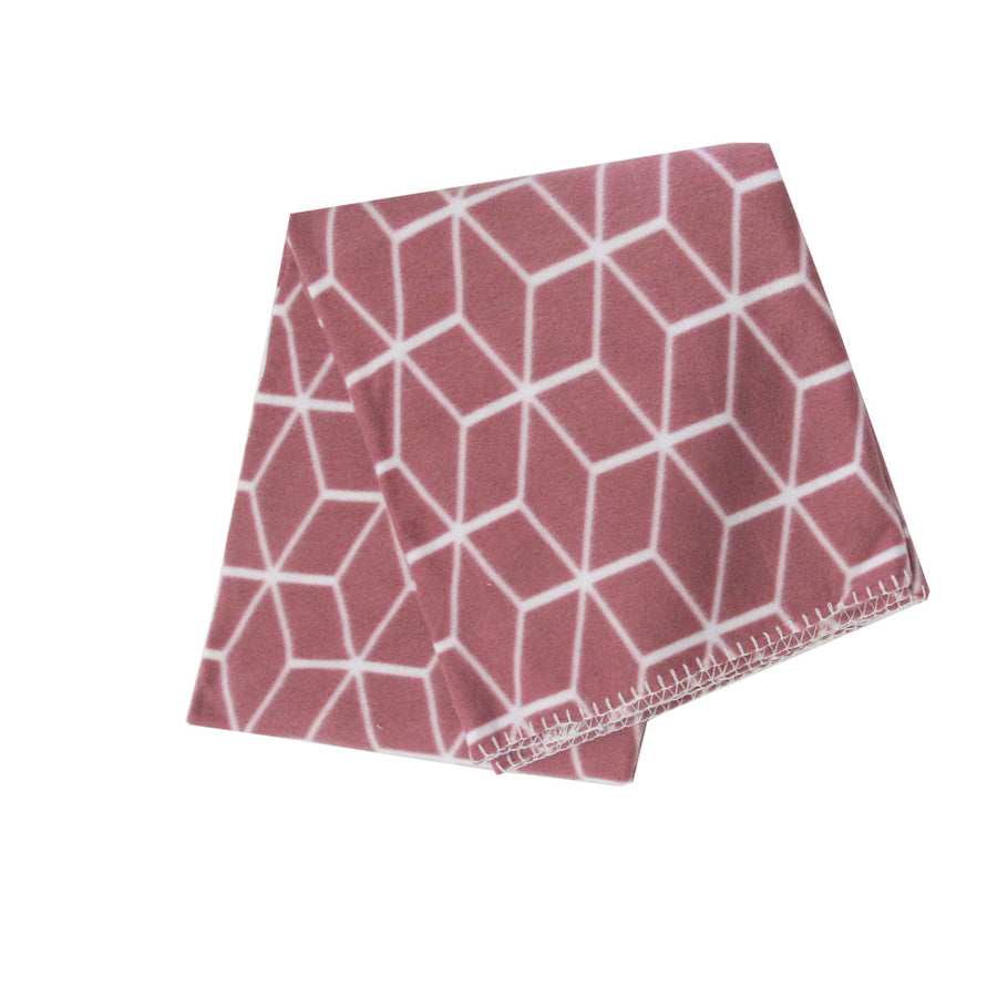 Premium Polar Fleece Throw Rug with Tiling Geometric Print - Dusty Rose, 120 x 150cm