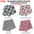 Premium Polar Fleece Throw Rug with Tiling Geometric Print - Dusty Rose, 120 x 150cm
