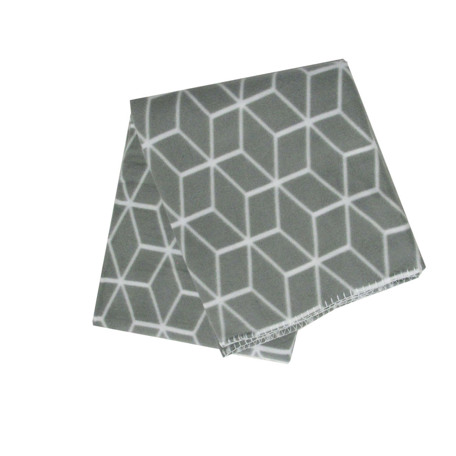Premium Polar Fleece Throw Rug with Geometric Tiling Print - Grey, 120 x 150cm