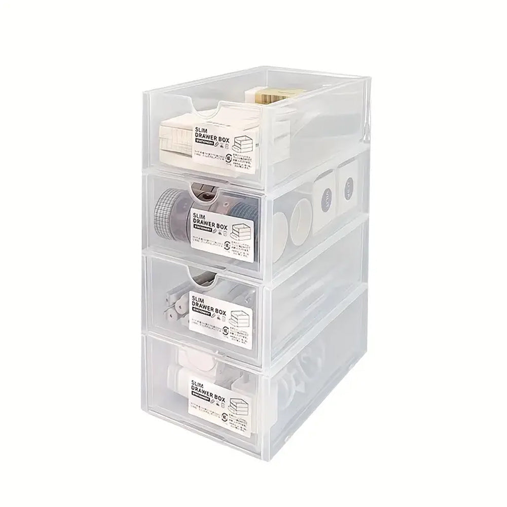 4 Pcs Set Stackable Desktop Storage Box Drawer, 18.4cm x 11.7cm x 6.6cm, Clear