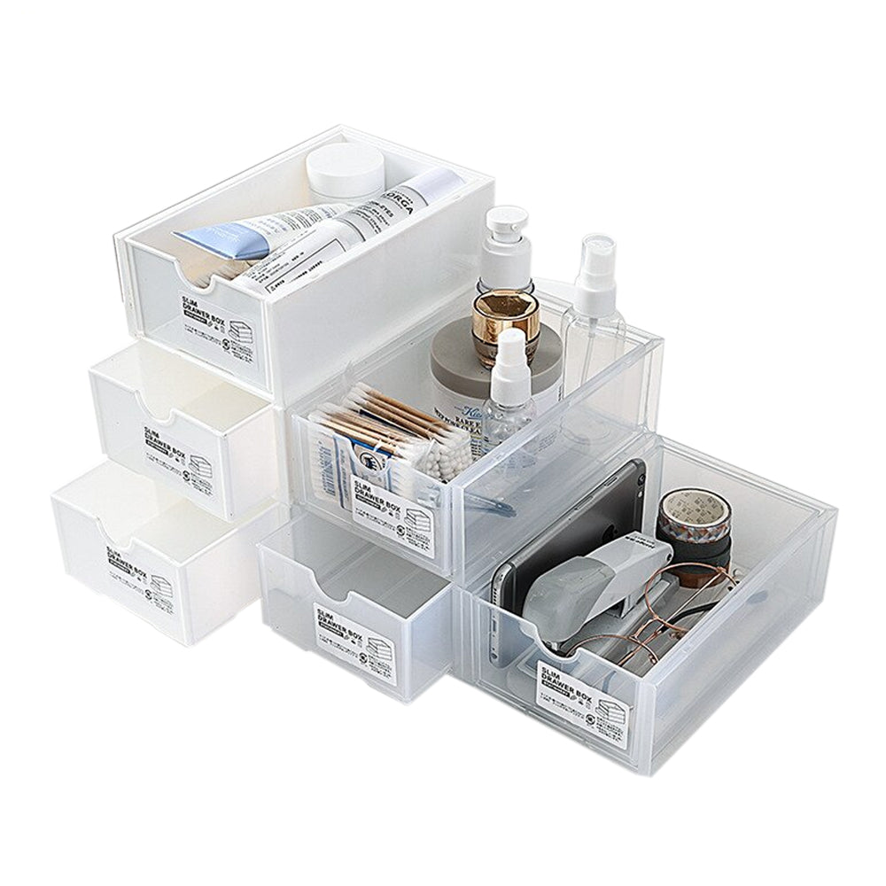 4 Pcs Set Stackable Desktop Storage Box Drawer, 18.4cm x 11.7cm x 6.6cm, Clear