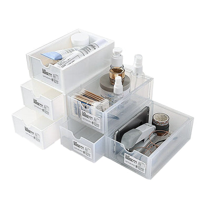 4 Pcs Set Stackable Desktop Storage Box Drawer, 18.4cm x 11.7cm x 6.6cm, Clear