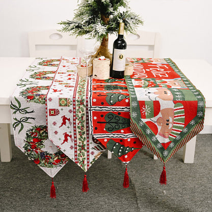 Christmas Table Runner 180 * 35CM Knitted Cloth with Santa, Elk & Tree Designs