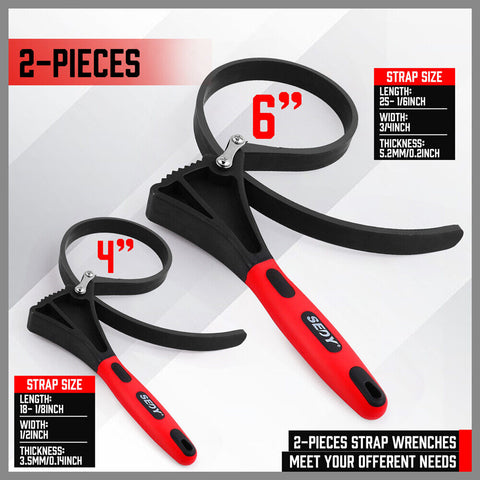V465-81025 2x Rubber Strap Wrench 4in & 6in, Anti-Slip, Durable for Pipes - SuperSaverAU - view 2