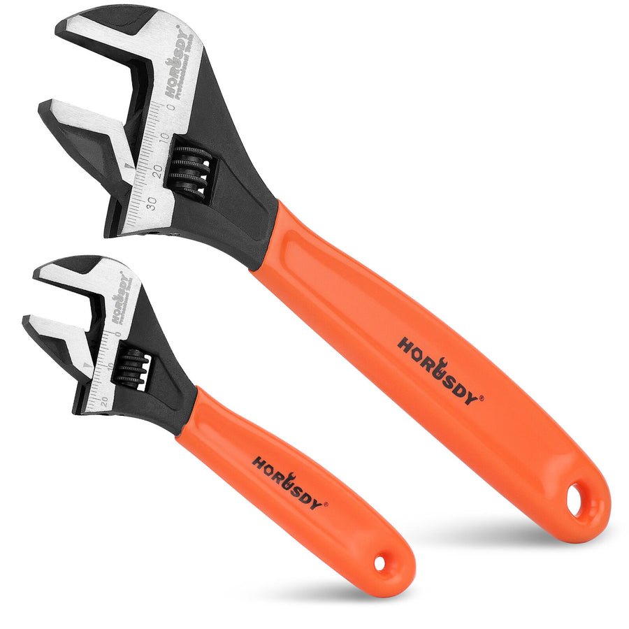 2x Adjustable Wrench Set 6" 10" Cr-V Steel, Smooth Jaw Adjustment, Comfortable Grip - SuperSaverAU - view 1