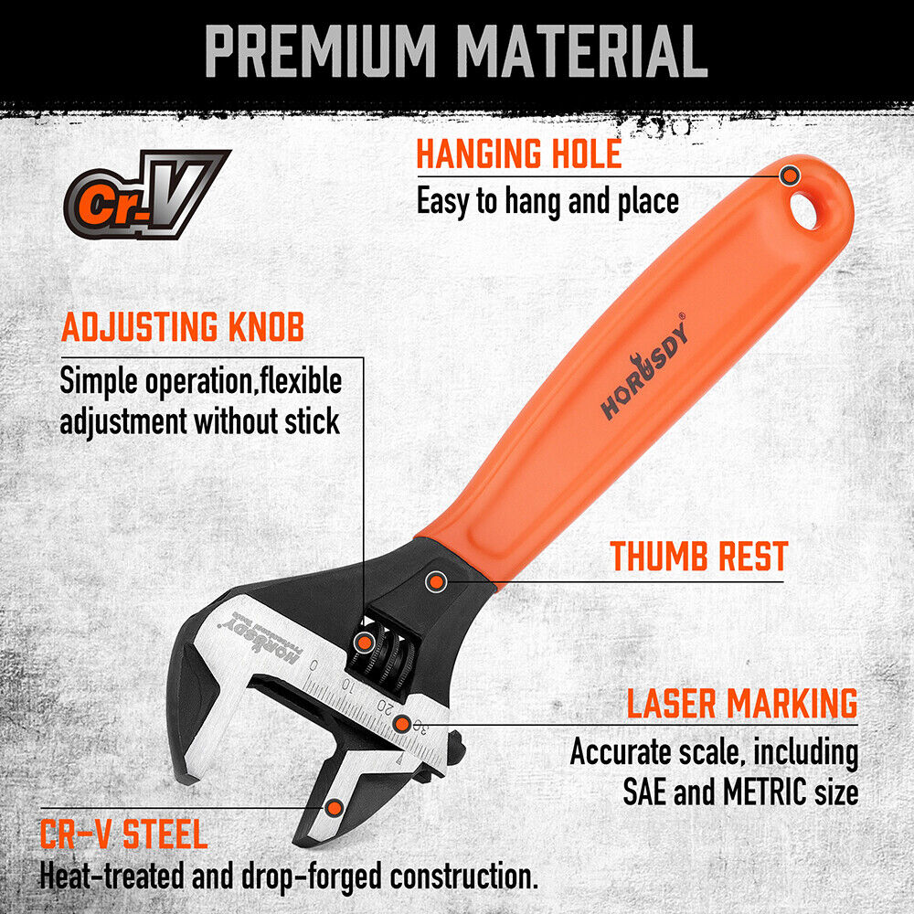 2x Adjustable Wrench Set 6" 10" Cr-V Steel, Smooth Jaw Adjustment, Comfortable Grip - SuperSaverAU - view 3