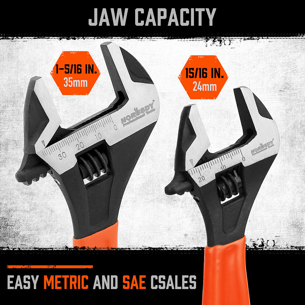 2x Adjustable Wrench Set 6" 10" Cr-V Steel, Smooth Jaw Adjustment, Comfortable Grip - SuperSaverAU - view 4